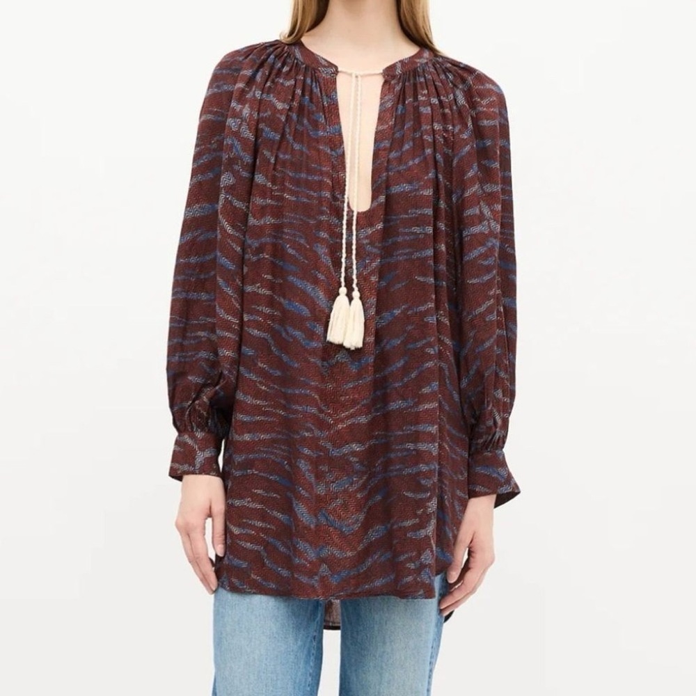 Ulla Johnson Biarritz Tunic Top Small Animal Print Relaxed Bohemian Breezy Fit